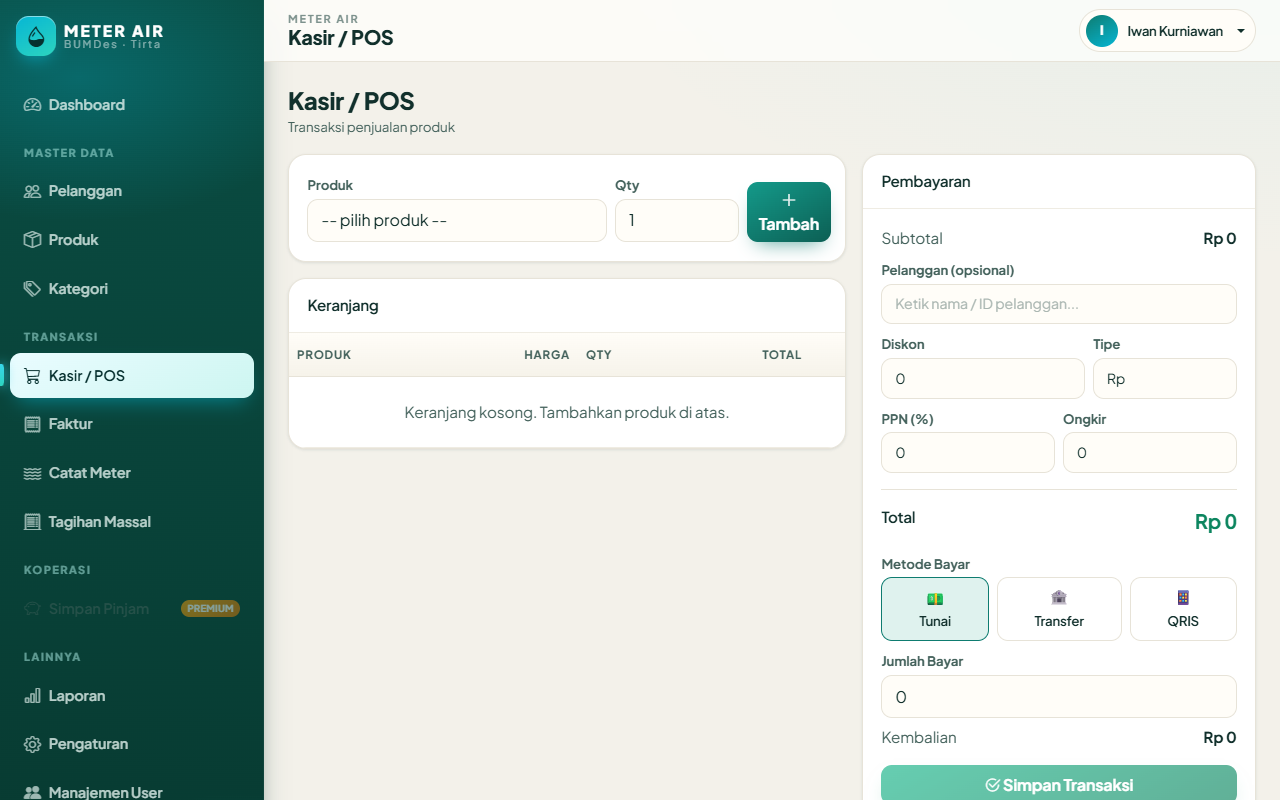 Modul POS Kasir — screenshot nyata